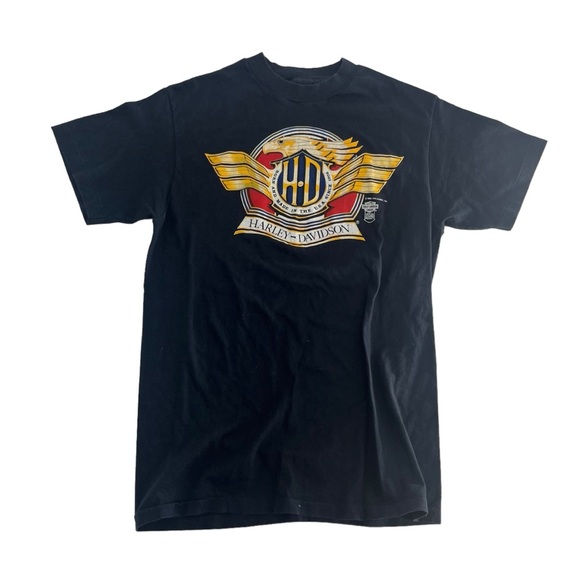 Vintage 80s Harley Davidson Shirt Mens Medium Black Born And Made In USA Holubek - Picture 1 of 9